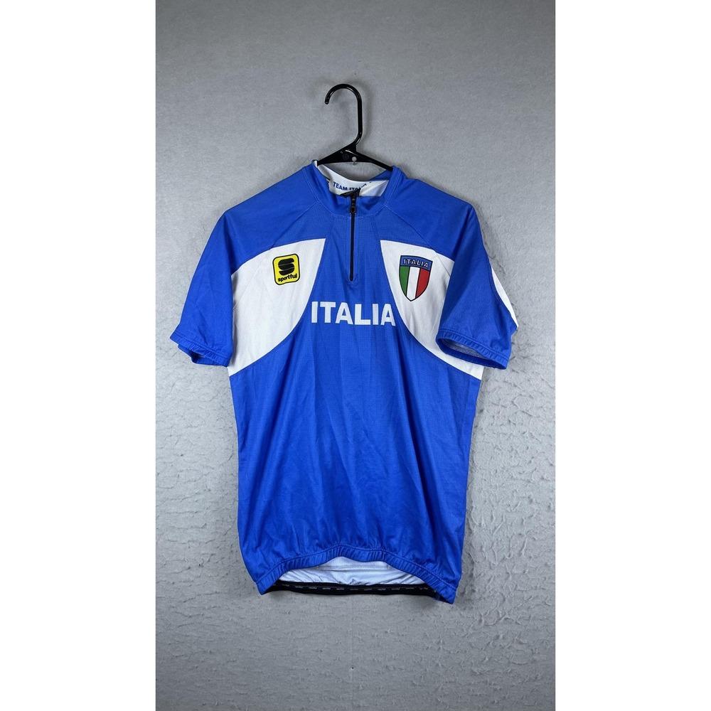 Sportful Team Italia Cycling Jersey Mens Medium Blue 1/4‎ Zip Short Sleeve Top